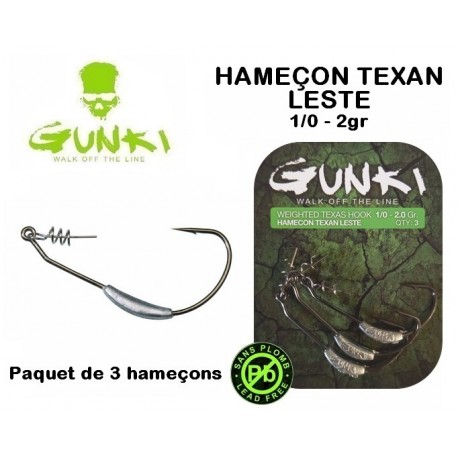 Hameçon texan Lesté - 1/0 - 2gr - Gunki