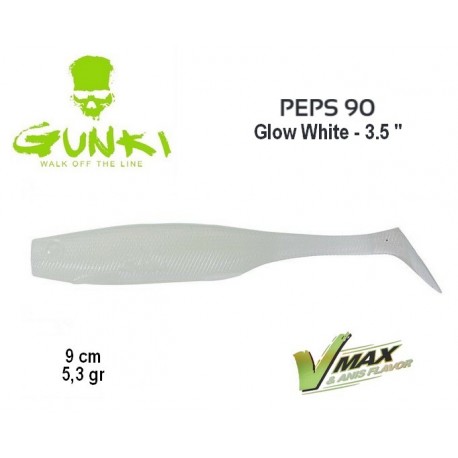Leurre Souple - Peps 90 3.5" Glow White 9cm - Gunki
