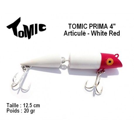 Leurre Dur - Tomic Prima 4" articulé White Red 20gr 12.5cm - Vesuna