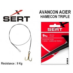 Avançon Acier à 2 boucles + Hameçon Triple - 60cm - 9kg -  Sert