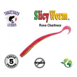 Leurre Souple - Slicy Worm Rose Chartreux 5" 12.5cm - Target Baits Leurres