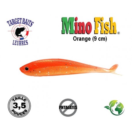 Leurre Souple - Mino Fish Orange 3.5" 9cm - Target Baits Leurres