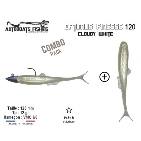 Combo Pack -Leurre Souple Armé Finesse - OPTIMUS FINESSE 120 Cloudy White - Autoboats Fishing