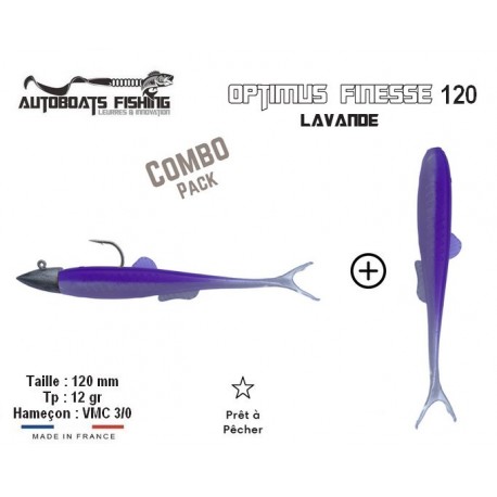 Combo Pack - Leurre Souple Armé Finesse - OPTIMUS FINESSE 120 Lavande - Autoboats Fishing
