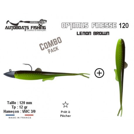 Combo Pack - Leurre Souple Armé Finesse - OPTIMUS FINESSE 120 Lemon Brown - Autoboats Fishing