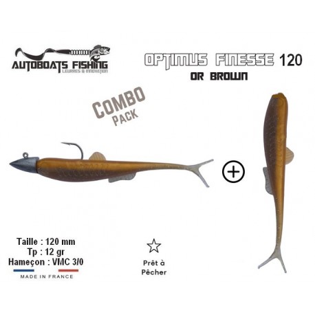 Combo Pack - Leurre Souple Armé Finesse - OPTIMUS FINESSE 120 Or Brown - Autoboats Fishing