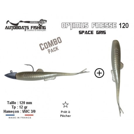 Combo Pack - Leurre Souple Armé Finesse - OPTIMUS FINESSE 120 Space Gris - Autoboats Fishing