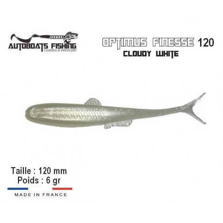 Leurre Souple Finesse - OPTIMUS FINESSE 120 Cloudy White - Autoboats Fishing