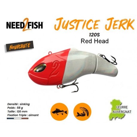 Leurre Dur Coulant Swimbait - Justice Jerk 120S Red Head - Need2Fish